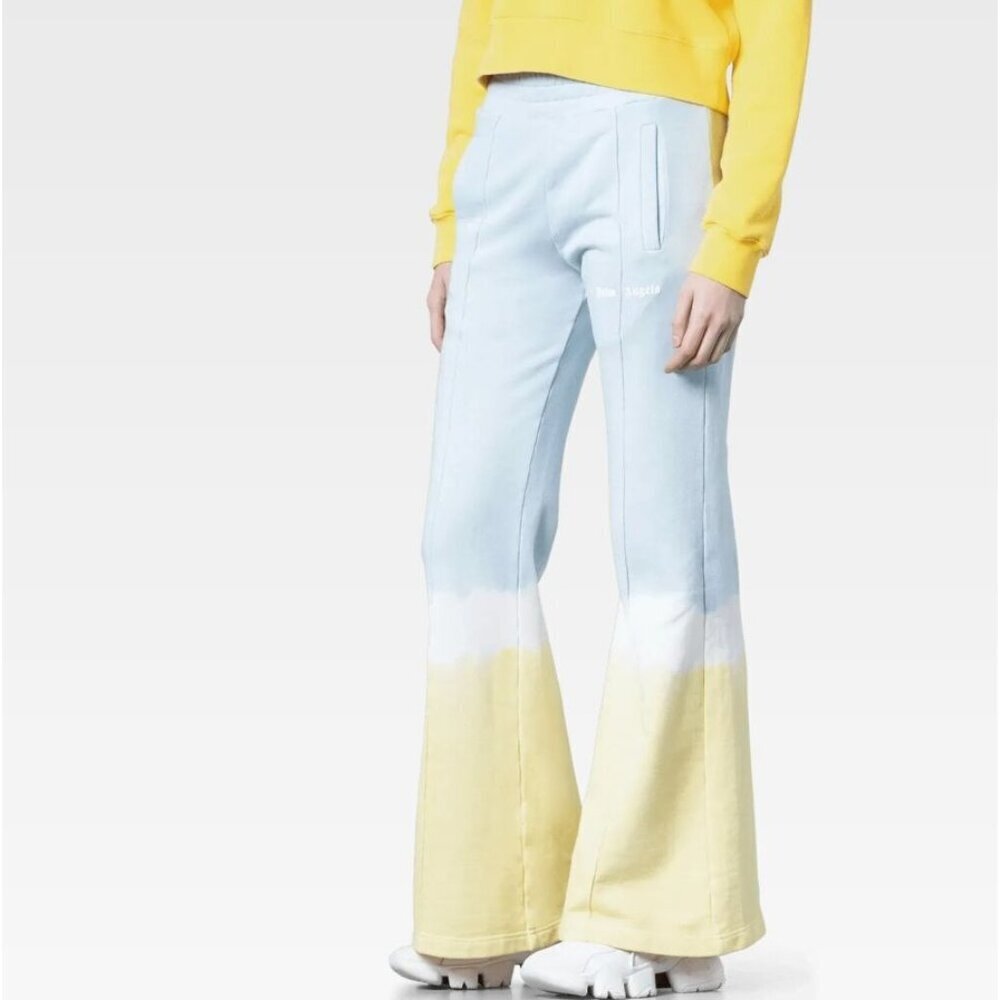 Palm Angels Dip Tie Dye Flare Leg Sweat Pants Size S Blue Yellow Ombre